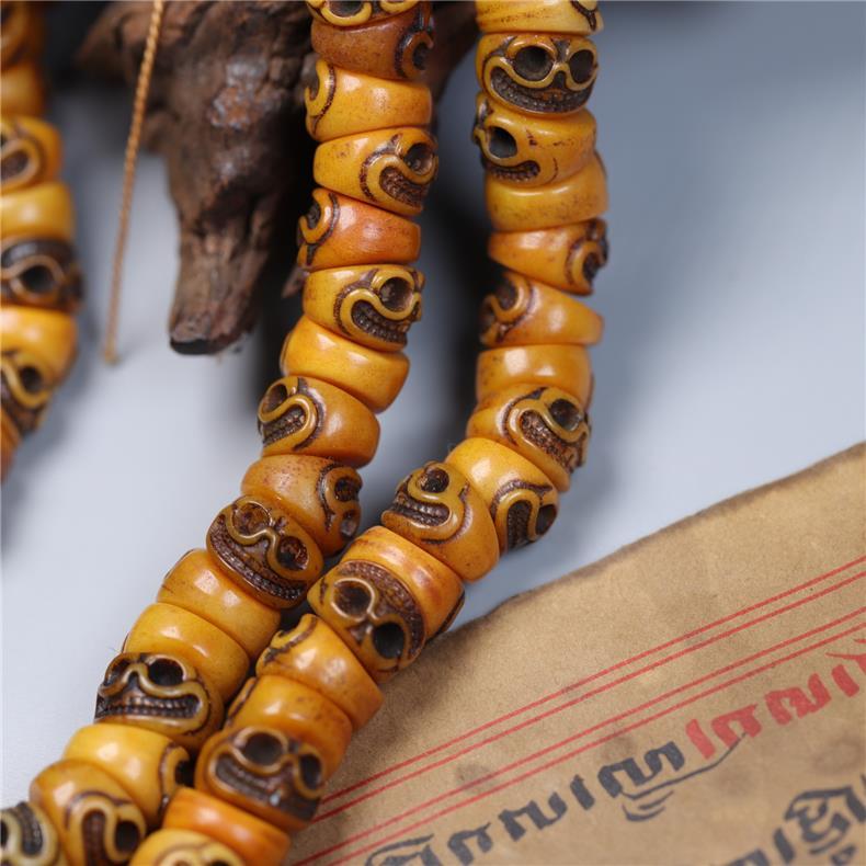 Hand - Carved Cow Bone Skull 108 Prayer Beads – Tibetan Buddhist Mala for Meditation & Spiritual Growth - Buddhabelief