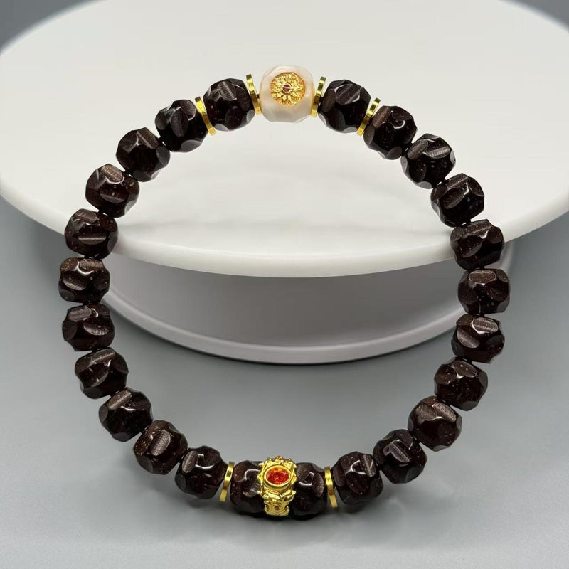 9mm Hainan Natural Coconut Pedicle Bracelet – Hand - Carved Knife - Trace Wuxiang Design for Collection & Daily Elegance - Buddhabelief