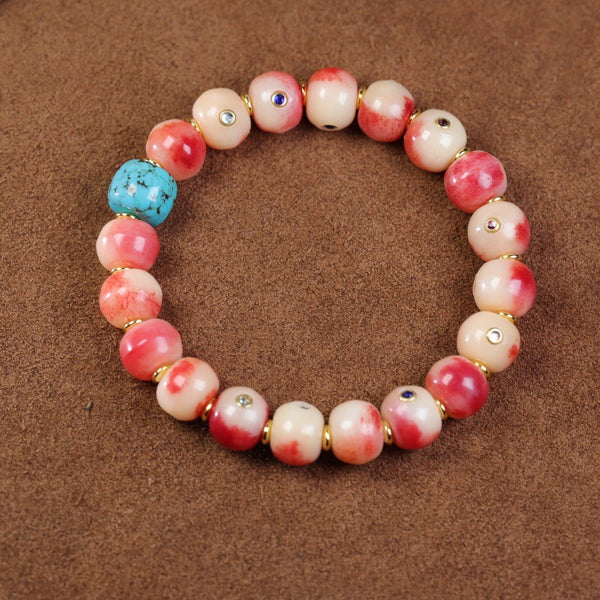 Camel Bone Mala with Deer Antler Dzi – Monk-Blessed Spiritual Bracelet