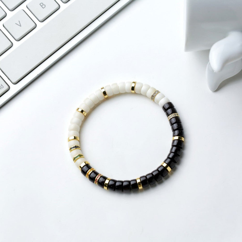 Tai Chi Yin-Yang Bracelet | Black Gold & White Bodhi Beads - view 5