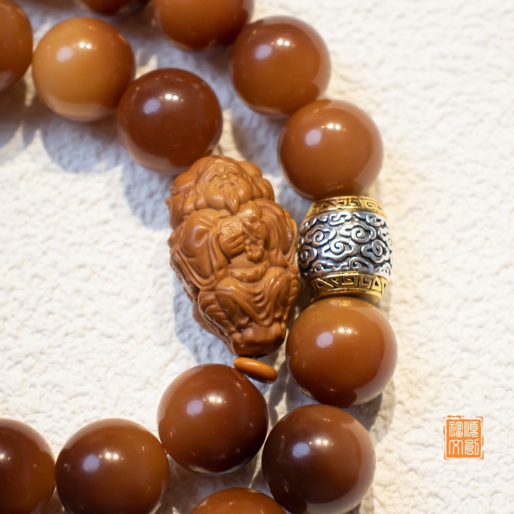 High-Oil Sugar Jade Bodhi Bracelet | 13mm Carved Beads - view 4