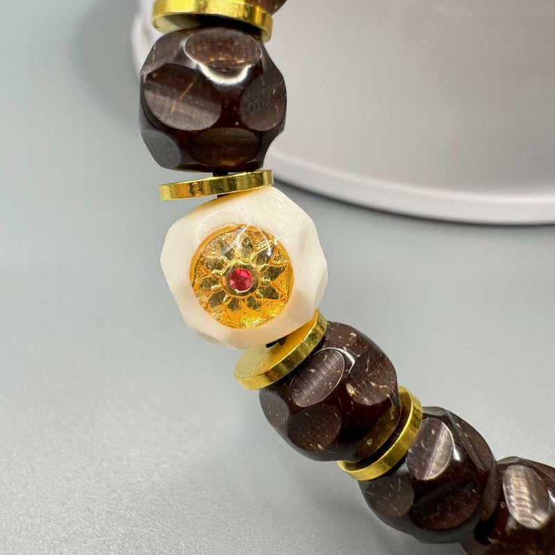9mm Hainan Natural Coconut Pedicle Bracelet – Hand - Carved Knife - Trace Wuxiang Design for Collection & Daily Elegance - Buddhabelief