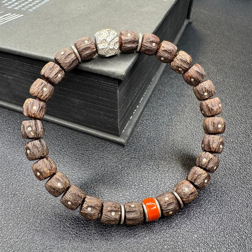 Hand-Carved Hainan Red-Brown Coconut Bracelet – “Starry Sky” Design - view 4