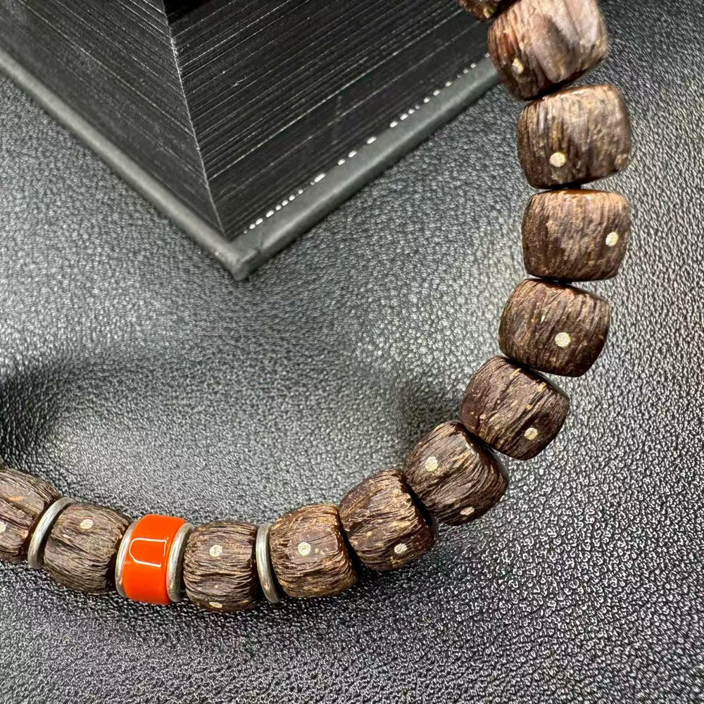 Hand-Carved Hainan Red-Brown Coconut Bracelet – “Starry Sky” Design - view 5