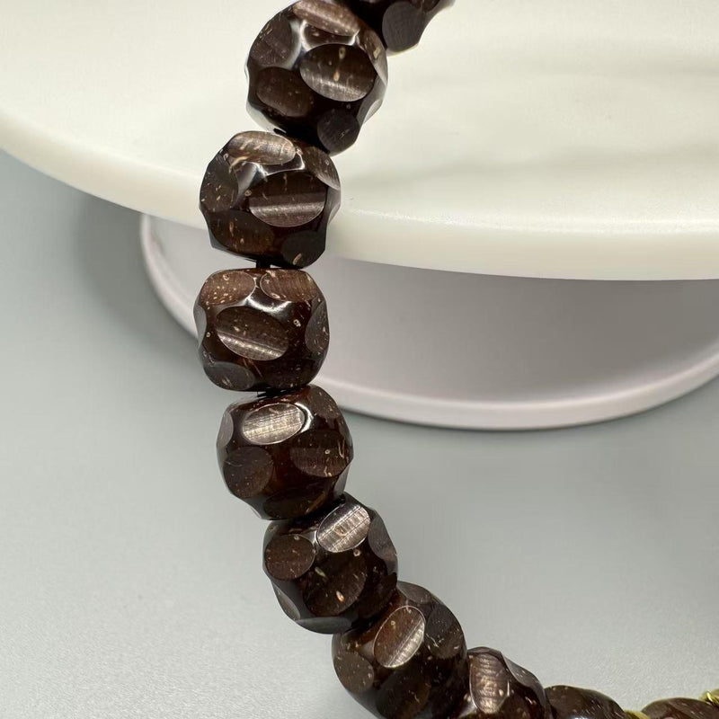 9mm Hainan Natural Coconut Pedicle Bracelet – Hand - Carved Knife - Trace Wuxiang Design for Collection & Daily Elegance - Buddhabelief