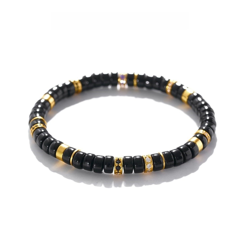 6mm Black Agate Wealth Bracelet — Precision-Cut Gold & Silver Design - view 4