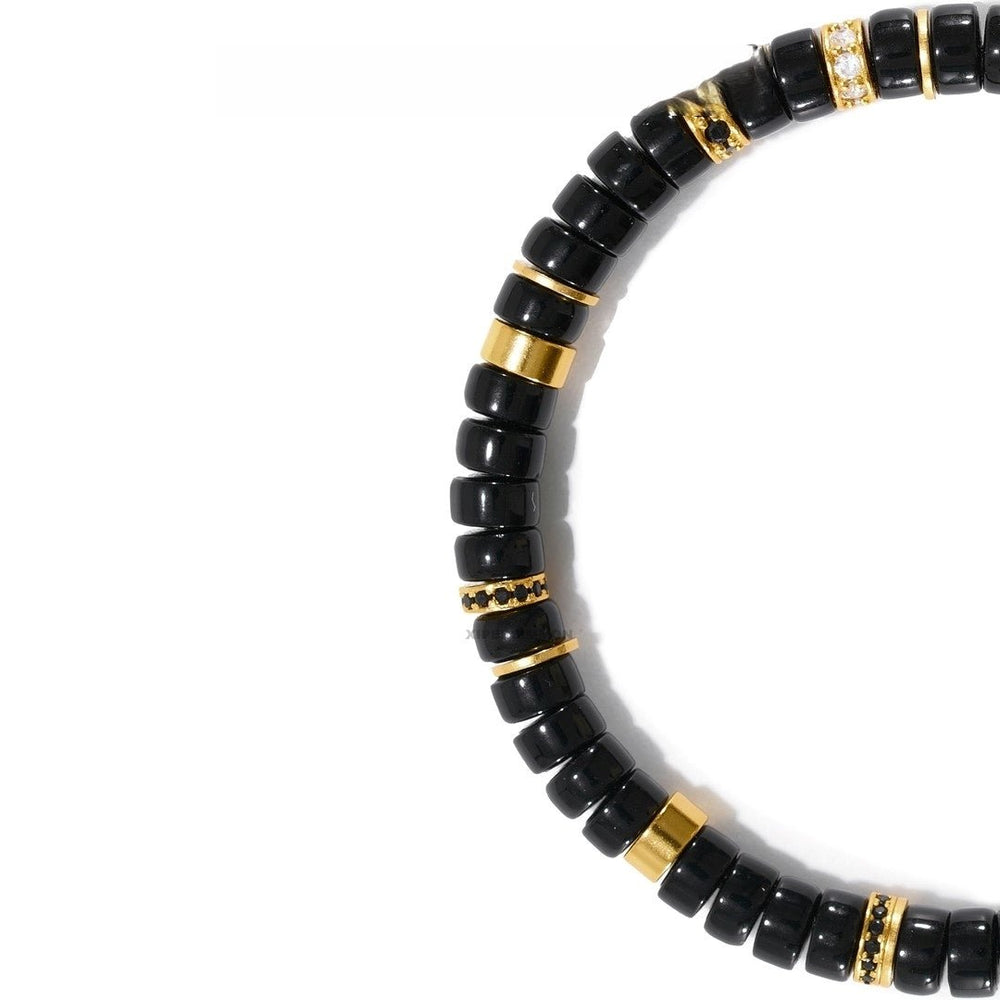 6mm Black Agate Wealth Bracelet — Precision-Cut Gold & Silver Design - view 2