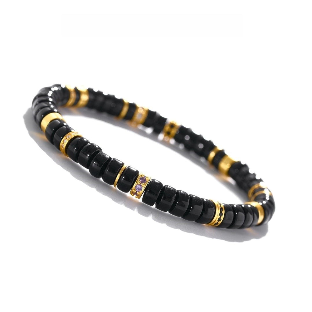 6mm Black Agate Wealth Bracelet — Precision-Cut Gold & Silver Design - view 1