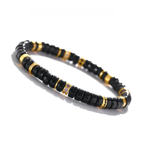 6mm Black Agate Wealth Bracelet — Precision-Cut Gold & Silver Design