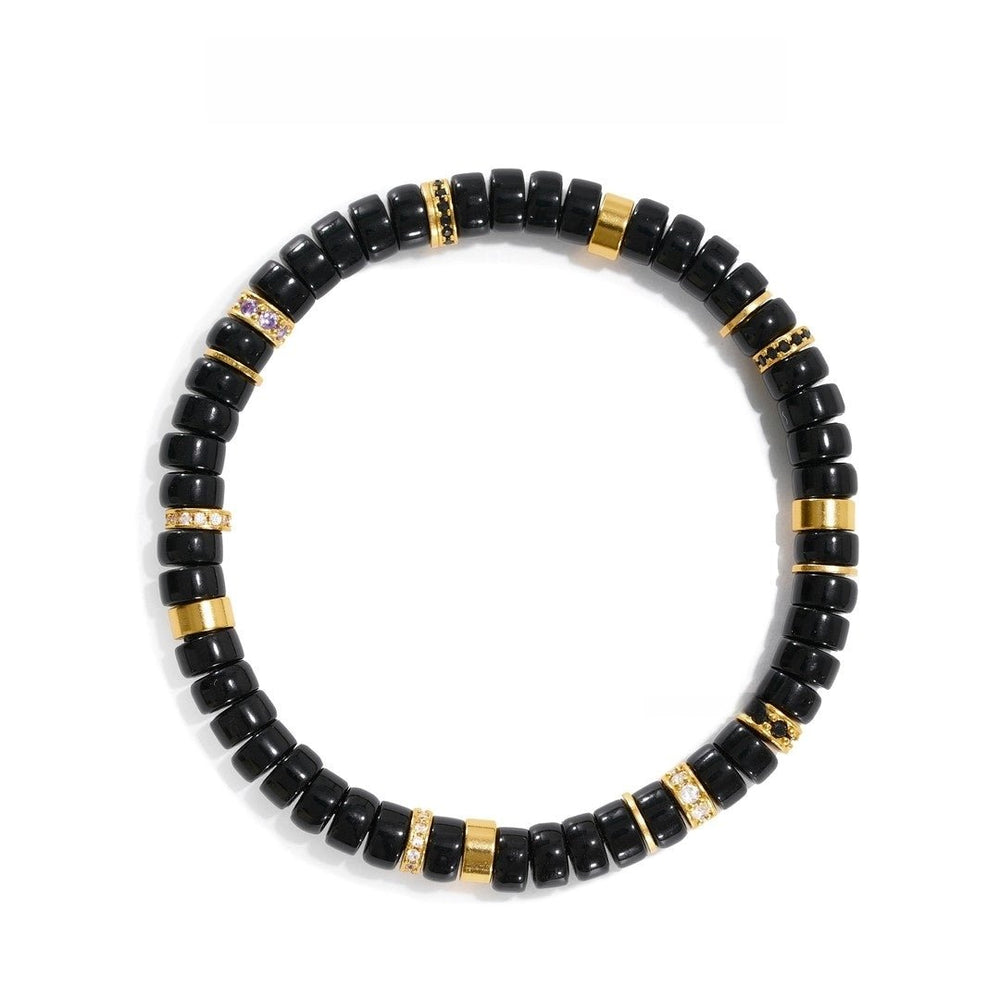 6mm Black Agate Wealth Bracelet — Precision-Cut Gold & Silver Design - view 5