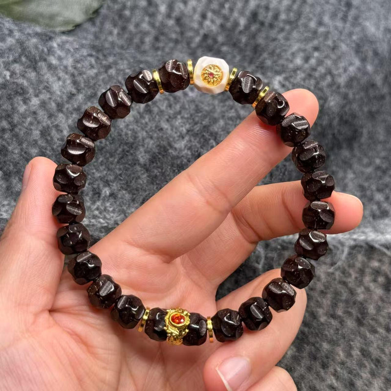 9mm Hainan Natural Coconut Pedicle Bracelet – Hand - Carved Knife - Trace Wuxiang Design for Collection & Daily Elegance - Buddhabelief