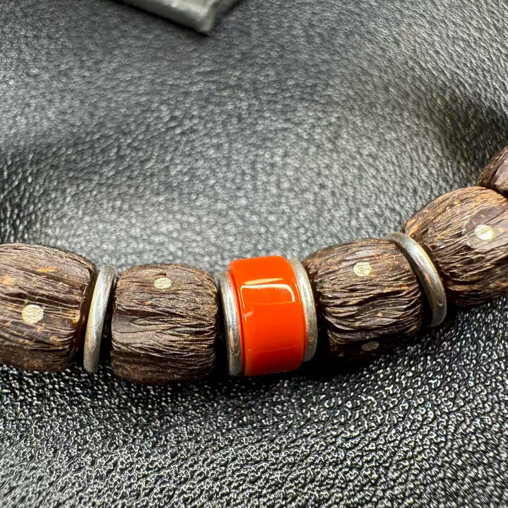 Hand-Carved Hainan Red-Brown Coconut Bracelet – “Starry Sky” Design - view 6
