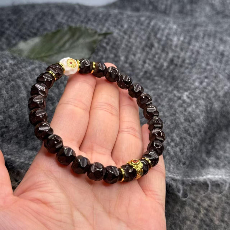 9mm Hainan Natural Coconut Pedicle Bracelet – Hand - Carved Knife - Trace Wuxiang Design for Collection & Daily Elegance - Buddhabelief