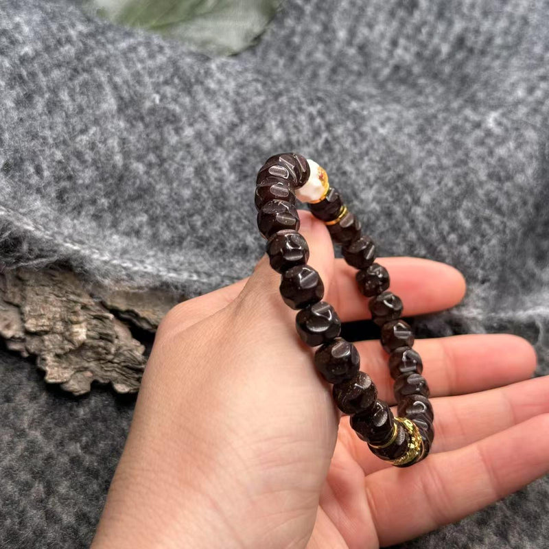 9mm Hainan Natural Coconut Pedicle Bracelet – Hand - Carved Knife - Trace Wuxiang Design for Collection & Daily Elegance - Buddhabelief