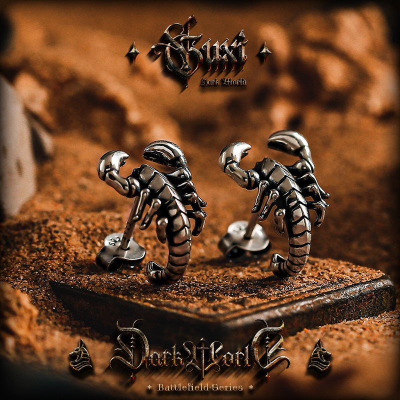 Scorpion stud earrings 925 sterling silver 3D detailed gothic animal jewelry