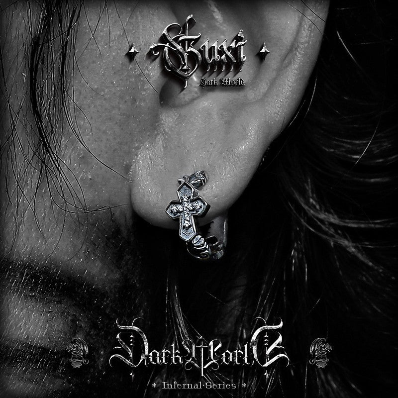 Religious hoop earrings with moveable cross charms sterling silver