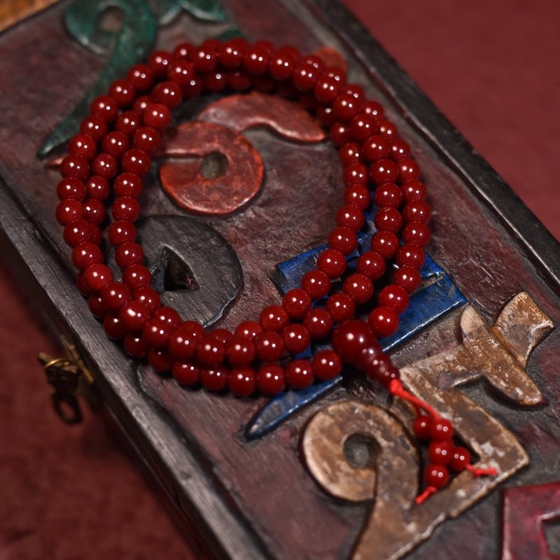Natural Beef-Blood Fossil Jade Mala Beads - view 1