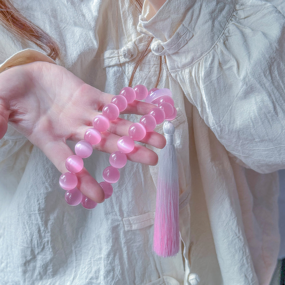 Cat’s Eye Crystal Mala | Handmade Prayer Beads for Peace - view 2