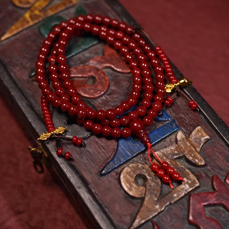 Natural Beef-Blood Fossil Jade Mala Beads - view 2