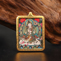Samantabhadra Thangka Pendant – 5.4×4.4cm Handmade Mineral Pigment for Virtue & Aspiration - Buddhabelief