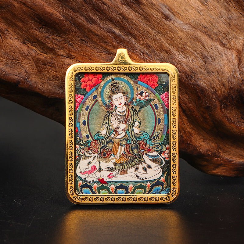 Samantabhadra Thangka Pendant – 5.4×4.4cm Handmade Mineral Pigment for Virtue & Aspiration - Buddhabelief