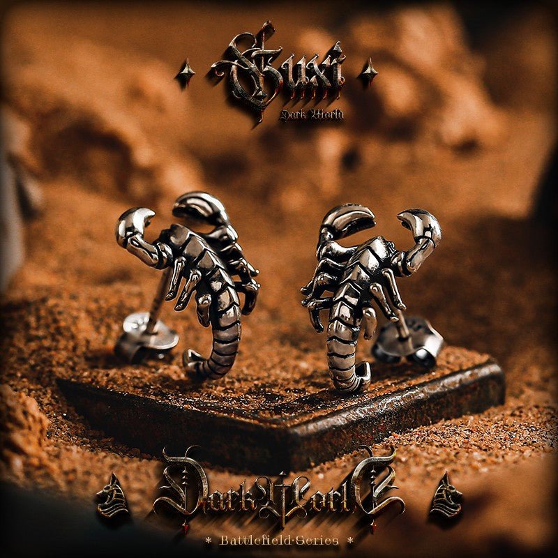 Detailed arachnid jewelry silver scorpion stud earrings gothic style
