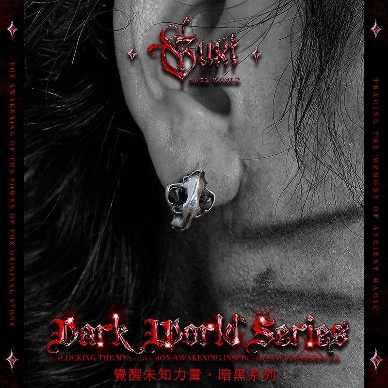 Animal Skull Stud Earrings 925 Silver - Gothic 3D Realistic - Buddhabelief