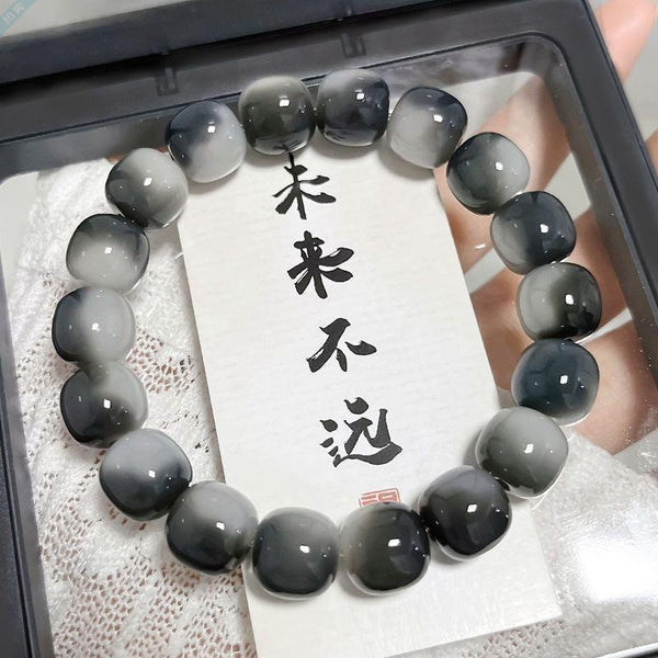 Black and Gray Bodhi Root Bracelet, 11-14 mm