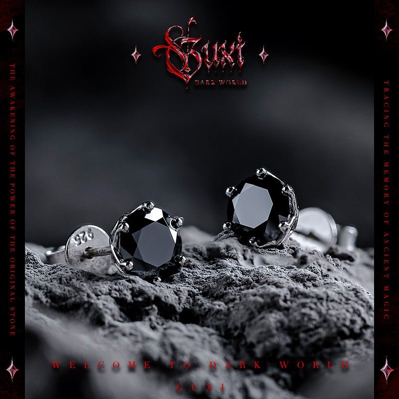 Black Moissanite Stud Earrings 925 Silver - Dark Stone Prong Set - Buddhabelief
