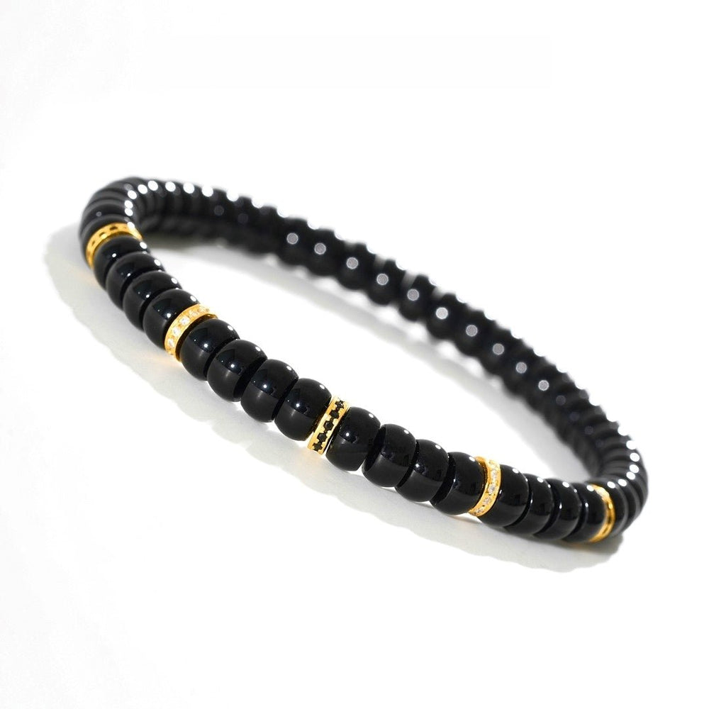 Black Onyx Bracelet — 6mm Natural Gemstone with Gold Detailing | Mind–Body Wellness - view 1