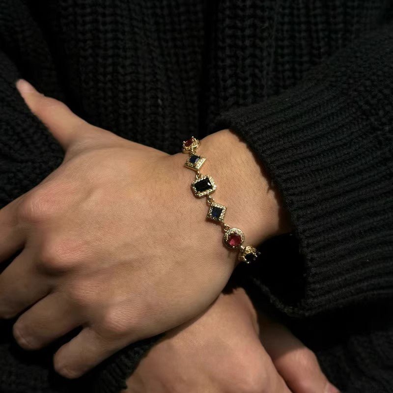 Blue & Pink Zirconia Bracelet - Adjustable Luxury Tennis Style - Buddhabelief