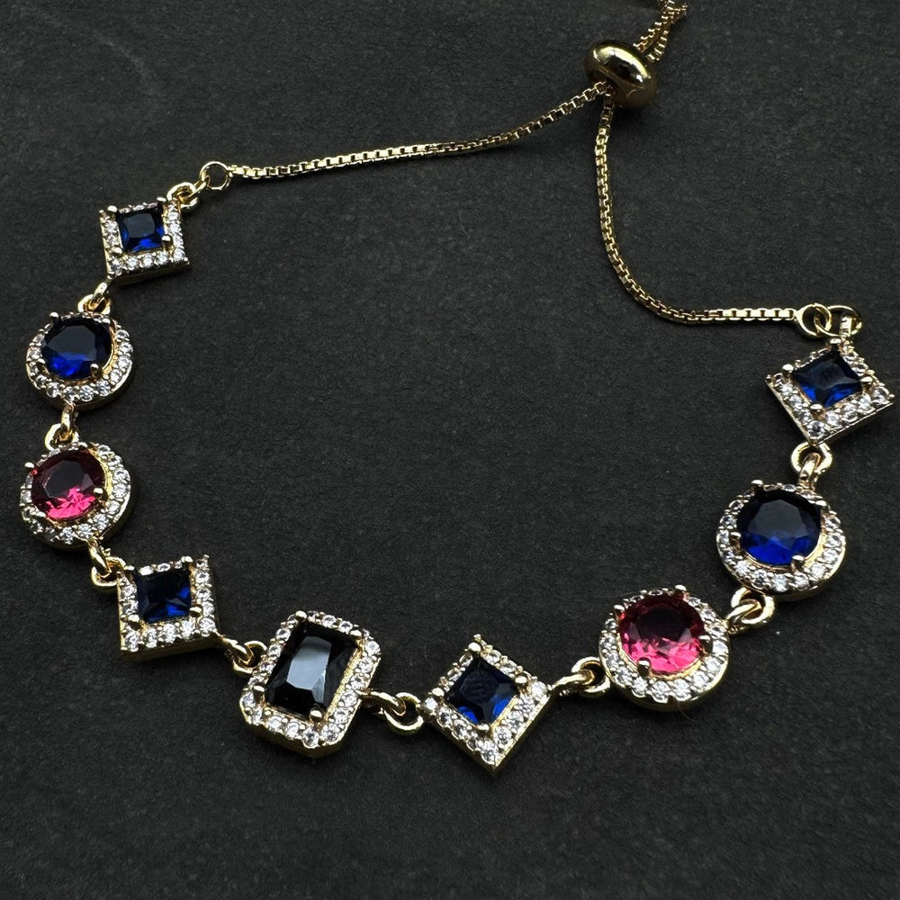 Blue & Pink Zirconia Bracelet - Adjustable Luxury Tennis Style - view 2