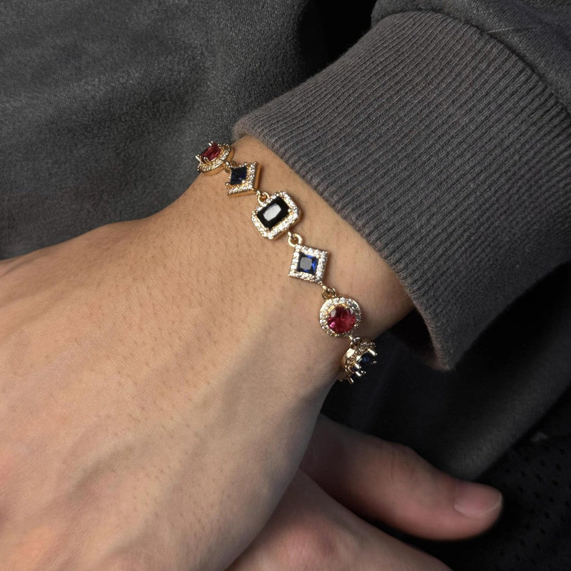 Blue & Pink Zirconia Bracelet - Adjustable Luxury Tennis Style - Buddhabelief