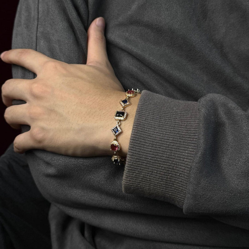 Blue & Pink Zirconia Bracelet - Adjustable Luxury Tennis Style - Buddhabelief