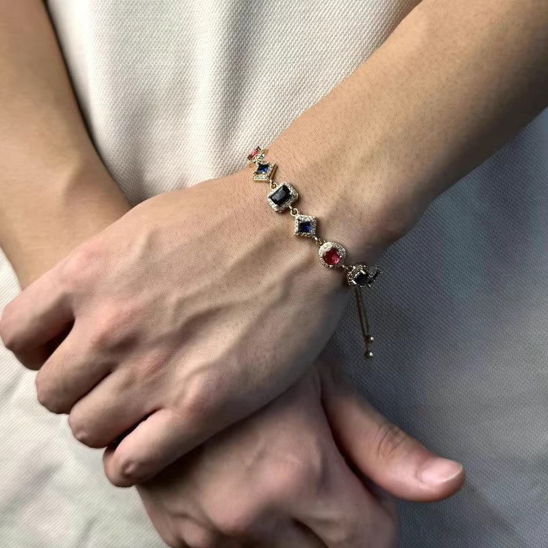 Blue & Pink Zirconia Bracelet - Adjustable Luxury Tennis Style - Buddhabelief