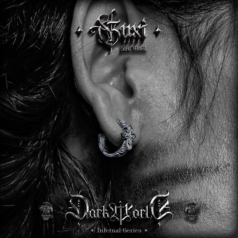 Cross Charm Hoop Earrings 925 Silver with Diamonds - Buddhabelief