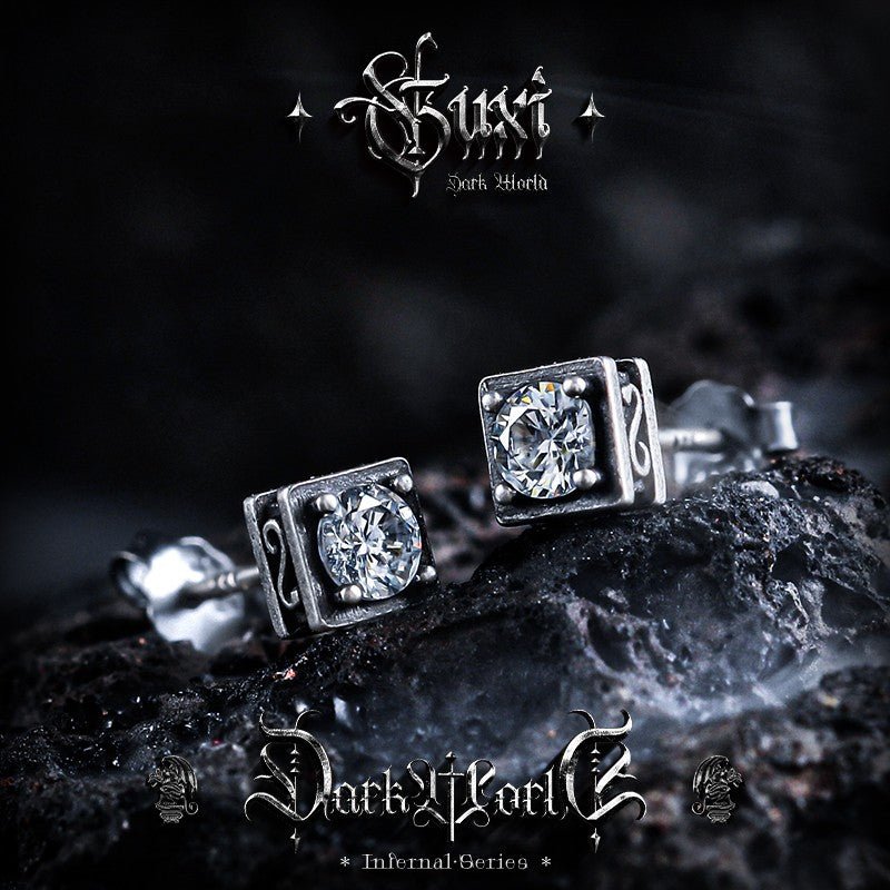 Cubic Cage Diamond Stud Earrings 925 Silver - Square Frame CZ Studs - Buddhabelief