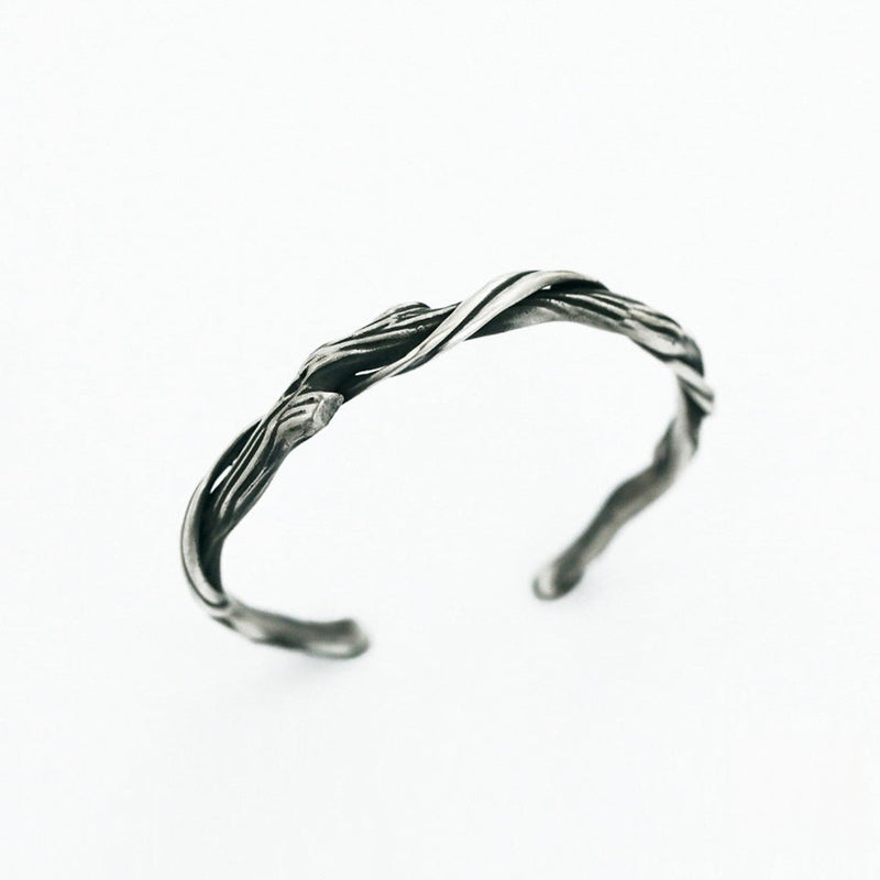 "Driftwood" Mobius 925 Sterling Silver Bangle (Organic Wood Texture) - Buddhabelief