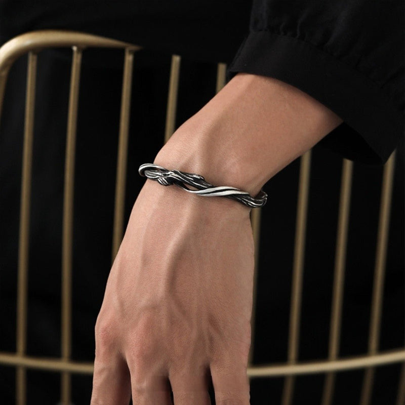 "Driftwood" Mobius 925 Sterling Silver Bangle (Organic Wood Texture) - Buddhabelief