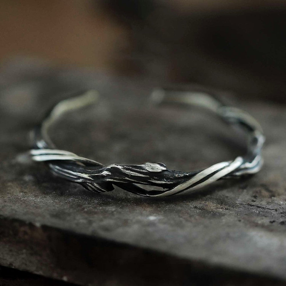 "Driftwood" Mobius 925 Sterling Silver Bangle (Organic Wood Texture) - view 3