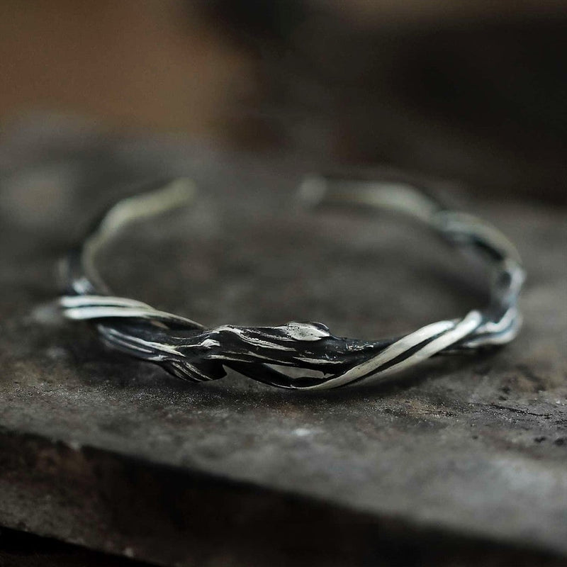 "Driftwood" Mobius 925 Sterling Silver Bangle (Organic Wood Texture) - Buddhabelief