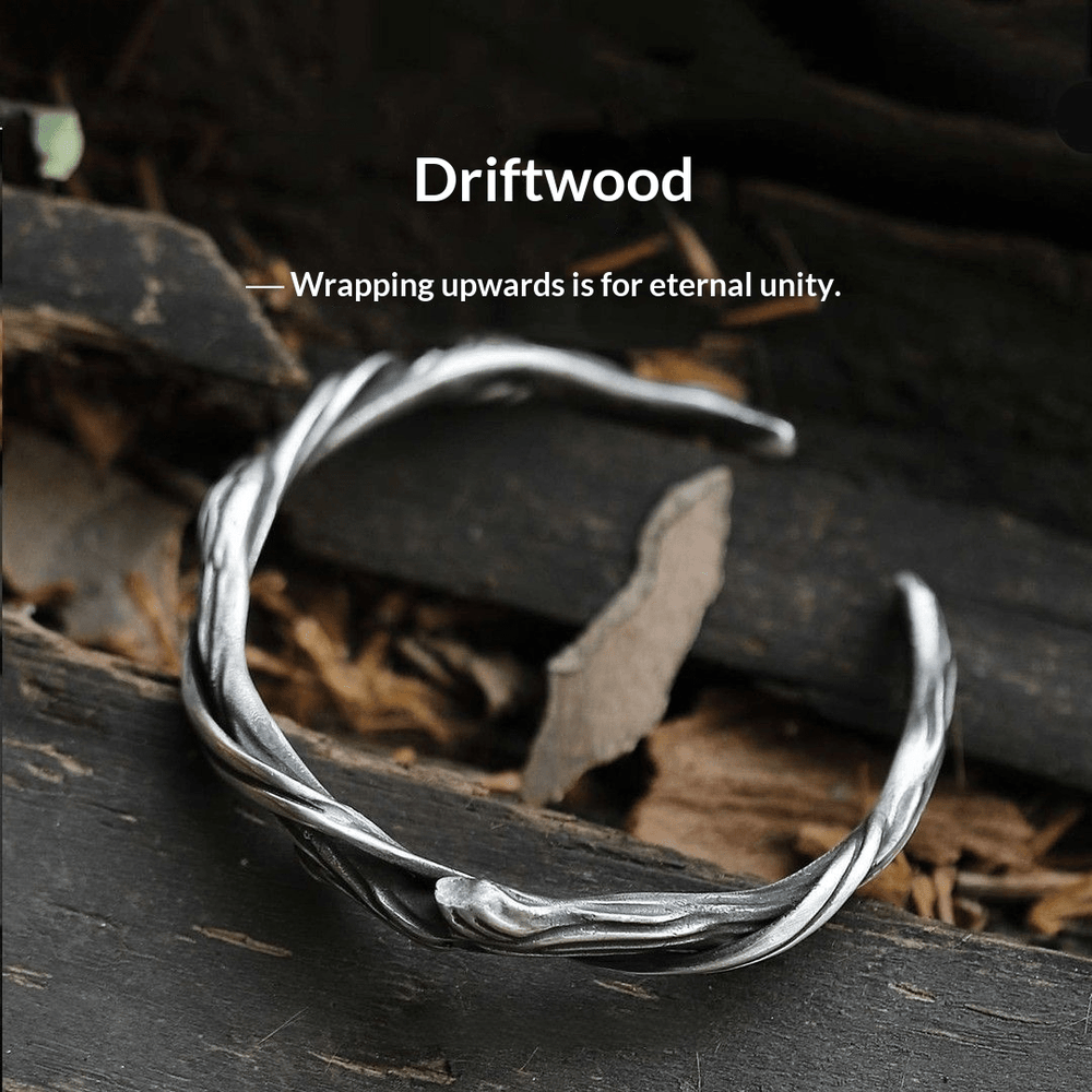 "Driftwood" Mobius 925 Sterling Silver Bangle (Organic Wood Texture) - view 1