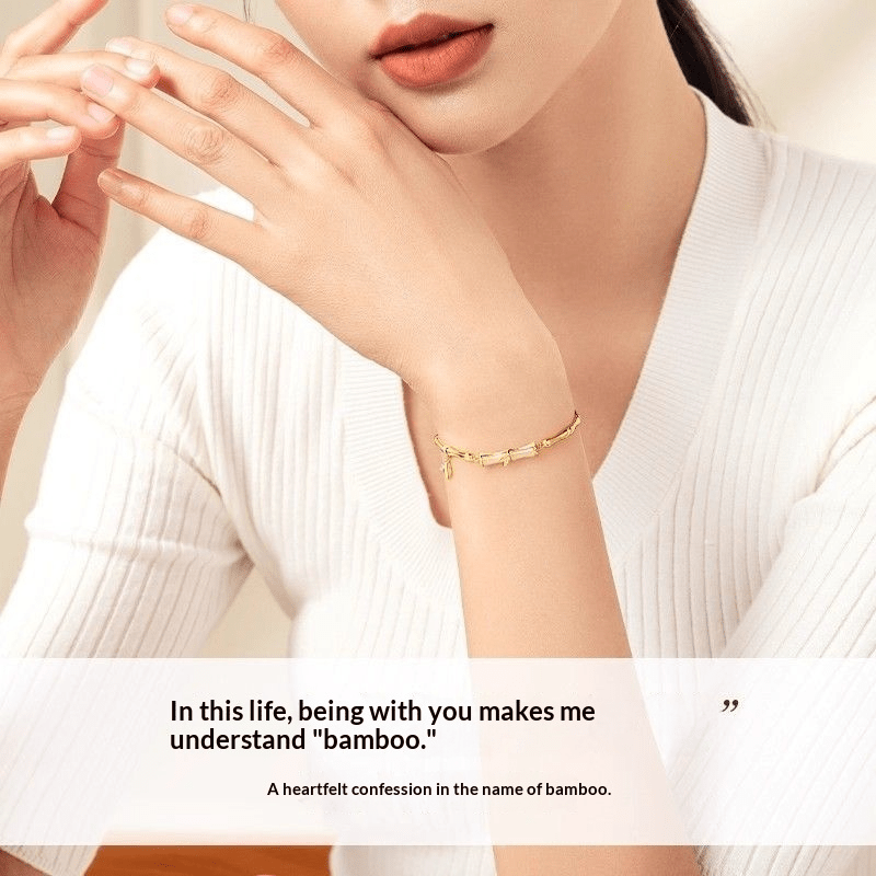 Elegant Bamboo-Inspired Bracelet in 925 Silver with Gold Plating - view 4
