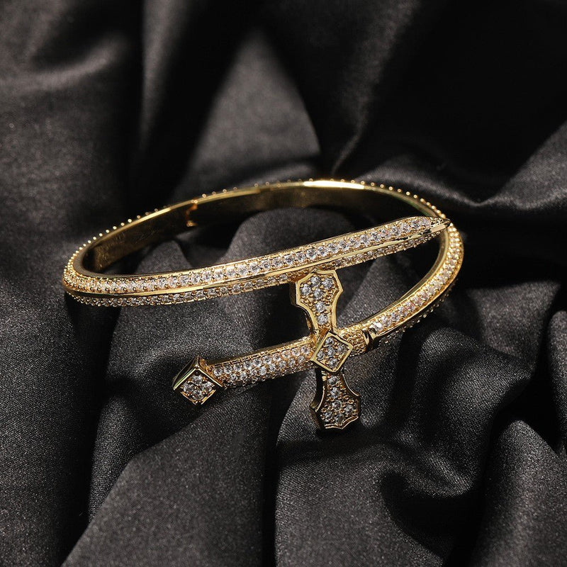 Gold Iced Sword Bracelet - Statement Hip Hop Cuff with Zirconia - Buddhabelief