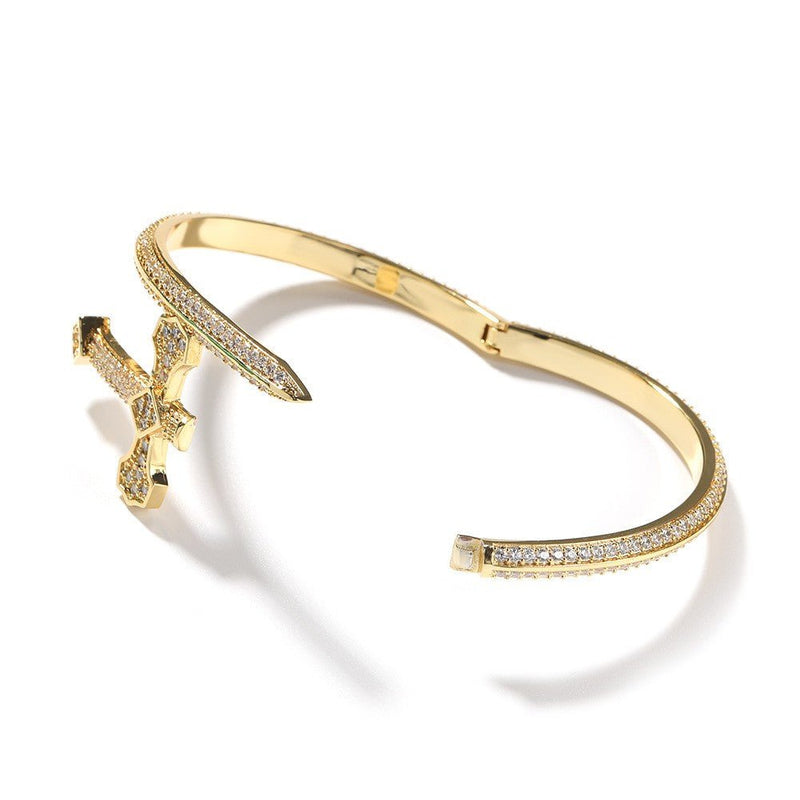 Gold Iced Sword Bracelet - Statement Hip Hop Cuff with Zirconia - Buddhabelief