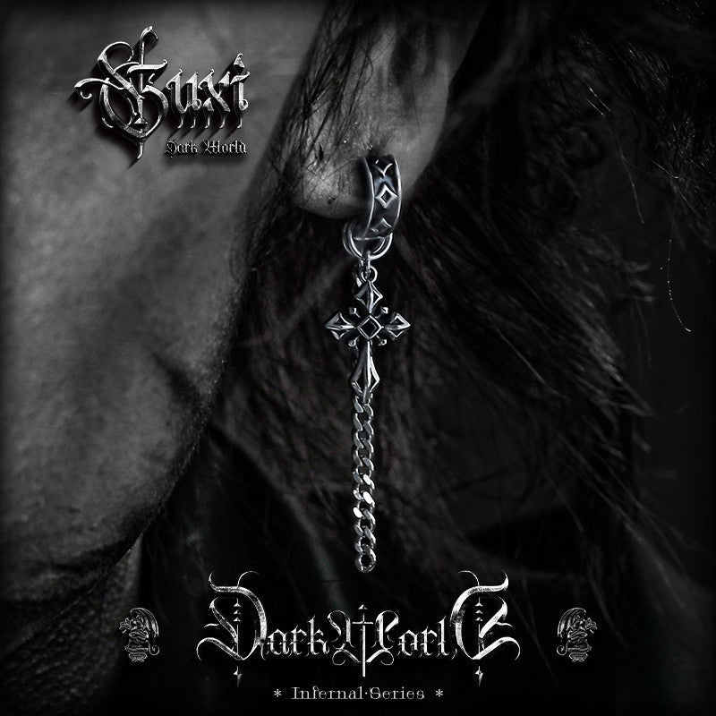 Gothic Chain Cross Earrings 925 Silver - Long Dangle Threader - Buddhabelief