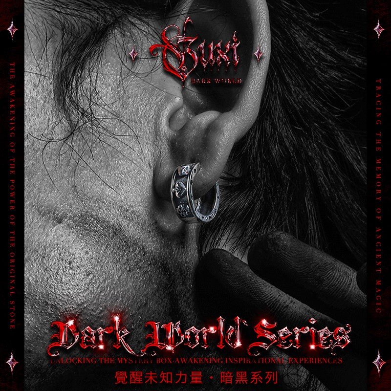 Gothic Hoop Earrings 925 Silver - Skull Cross Diamond Wide Band - Buddhabelief