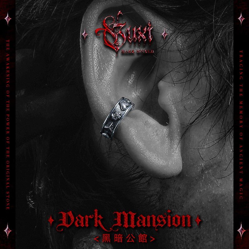 Gothic Hoop Earrings 925 Silver - Skull Cross Diamond Wide Band - Buddhabelief