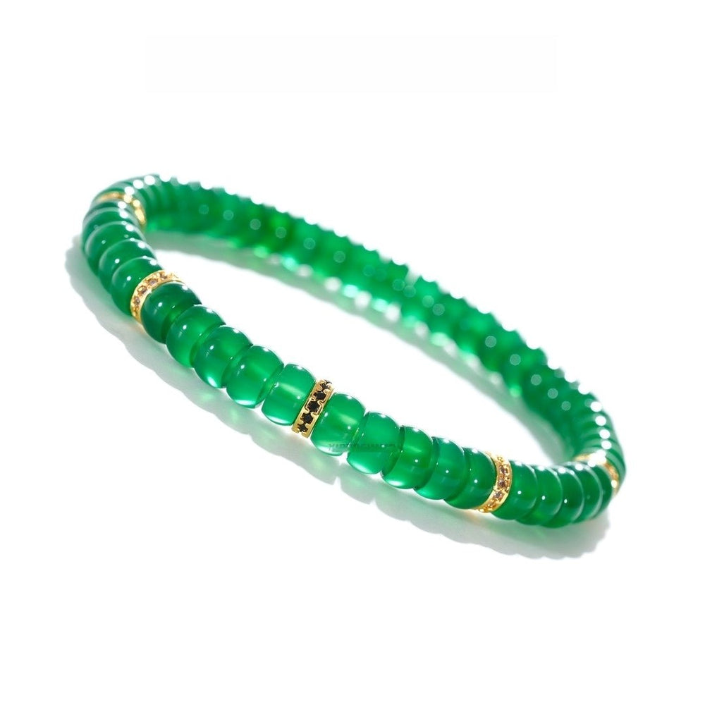 Green Agate Bracelet — 6mm Ice Jade Tone with Brass Accents | Career Growth - view 1