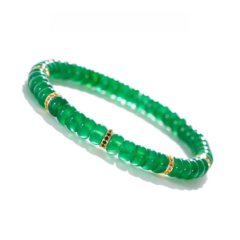 Green Agate Bracelet — 6mm Ice Jade Tone with Brass Accents | Career Growth - Buddhabelief